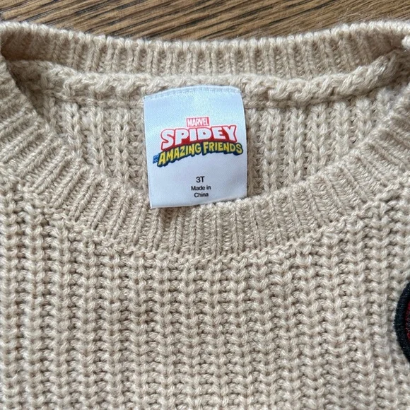 Kid’s Beige Marvel Spidey Spiderman Knit Sweater Size 3 - Picture 3 of 4